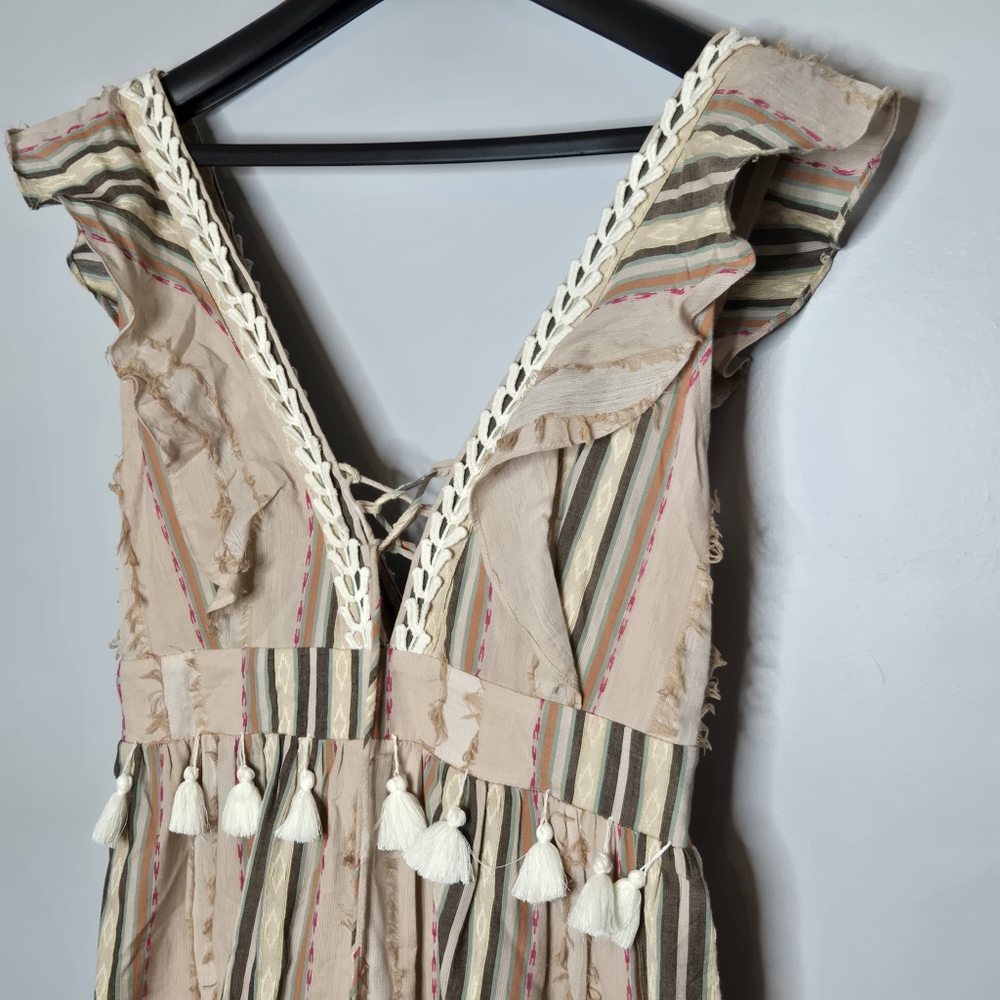 Anthropologie Hemant & Nandita‎ Pixie Boho Printed Fringe Long Maxi Dress Large - Picture 4 of 12